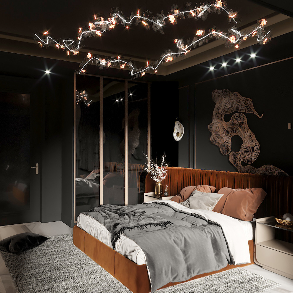 Проект спальни в тёмных тонах