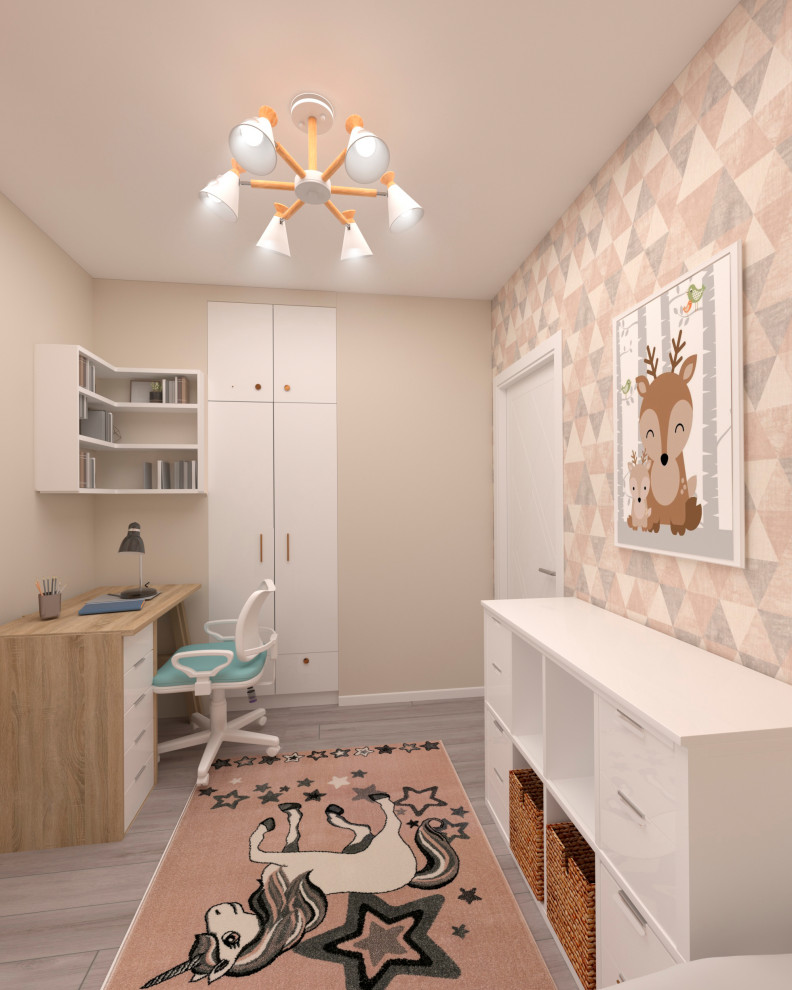 Трехкомнатная монохромная квартира для семьи с двумя дочками.