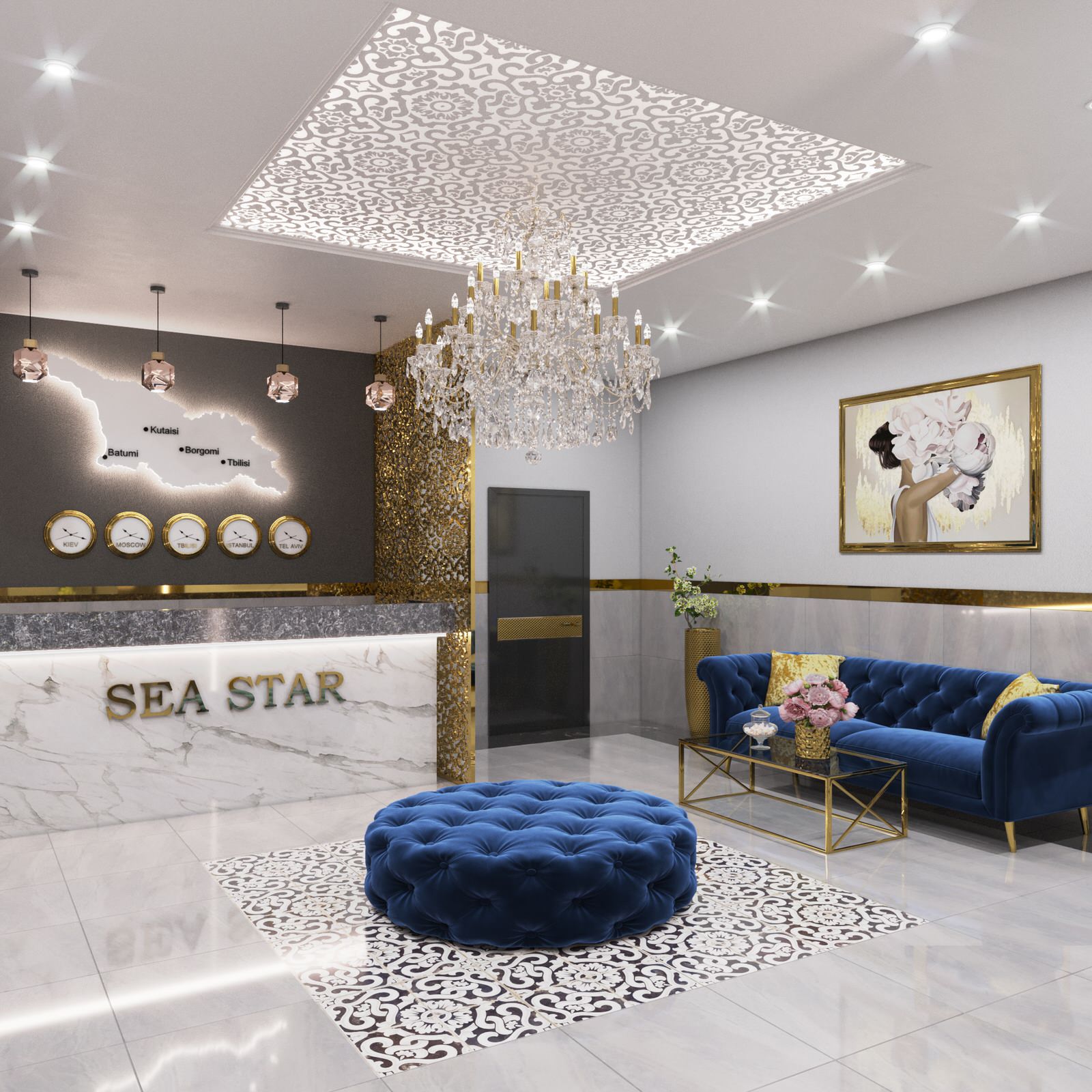 Luxury lobby in 5 star hotel