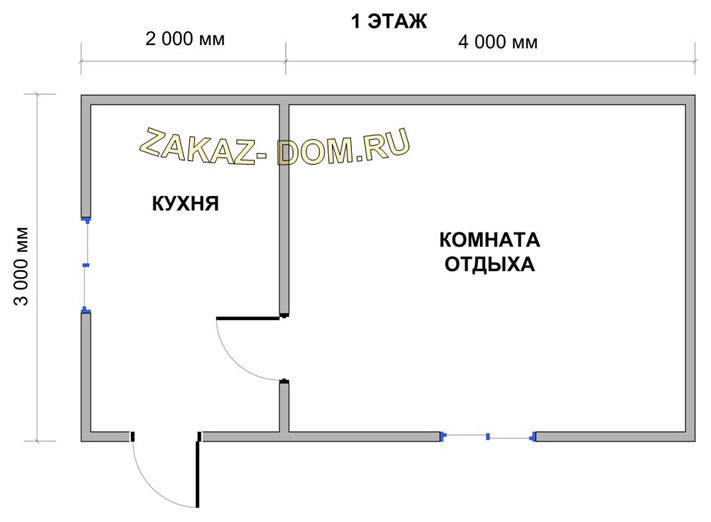 Одноэтажный Дом из бруса (3х6 м) - Проект № Д-2