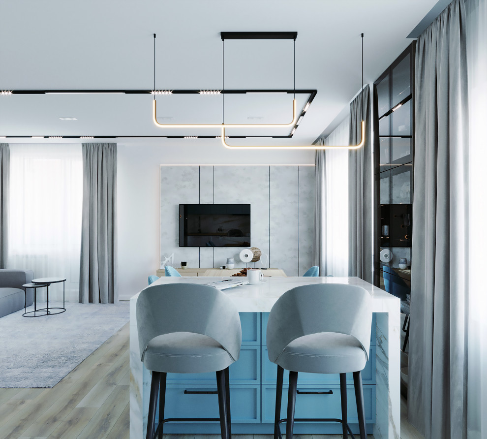 Гостиная с голубым акцентным цветом