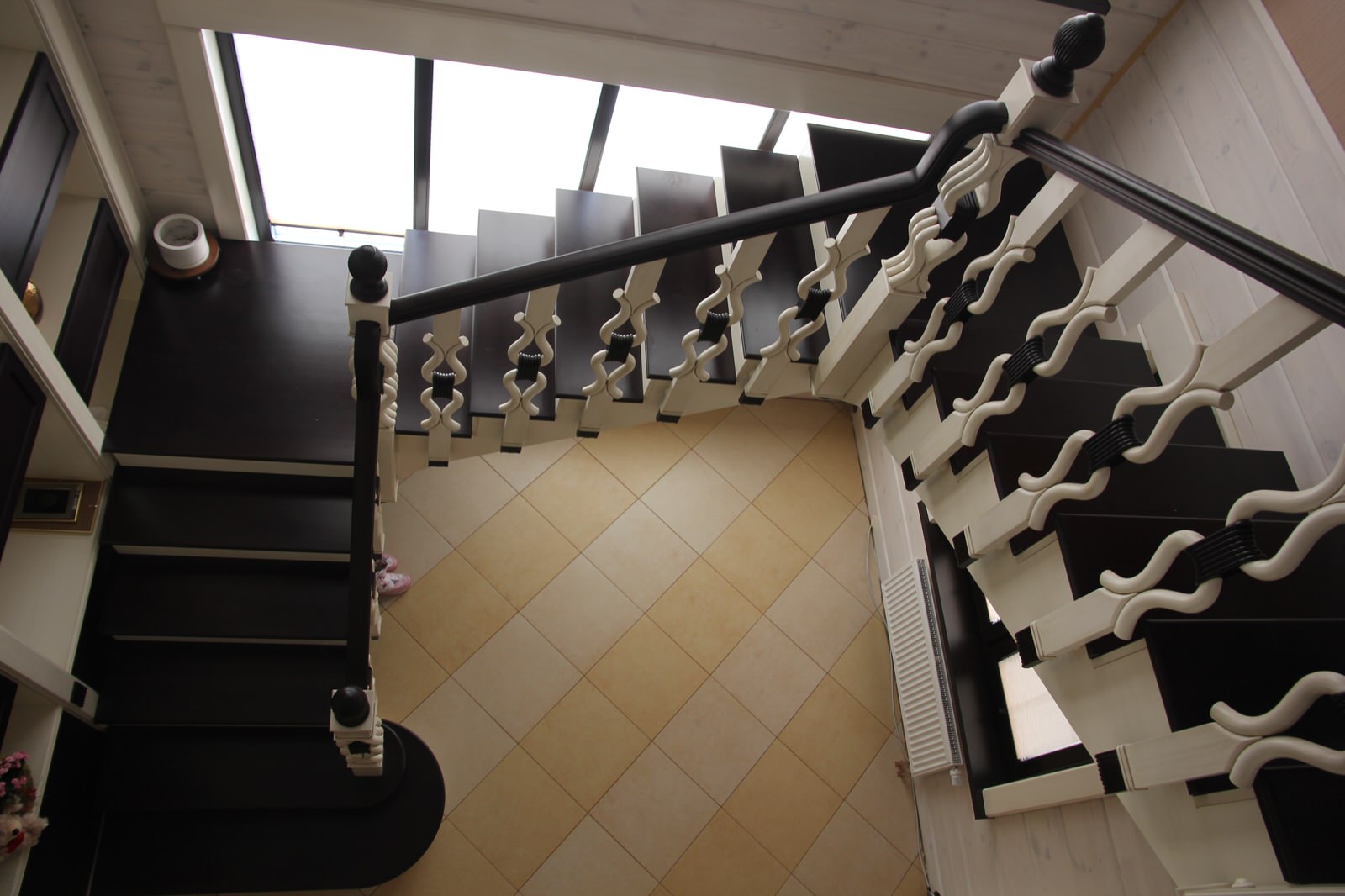 staircase in a log house