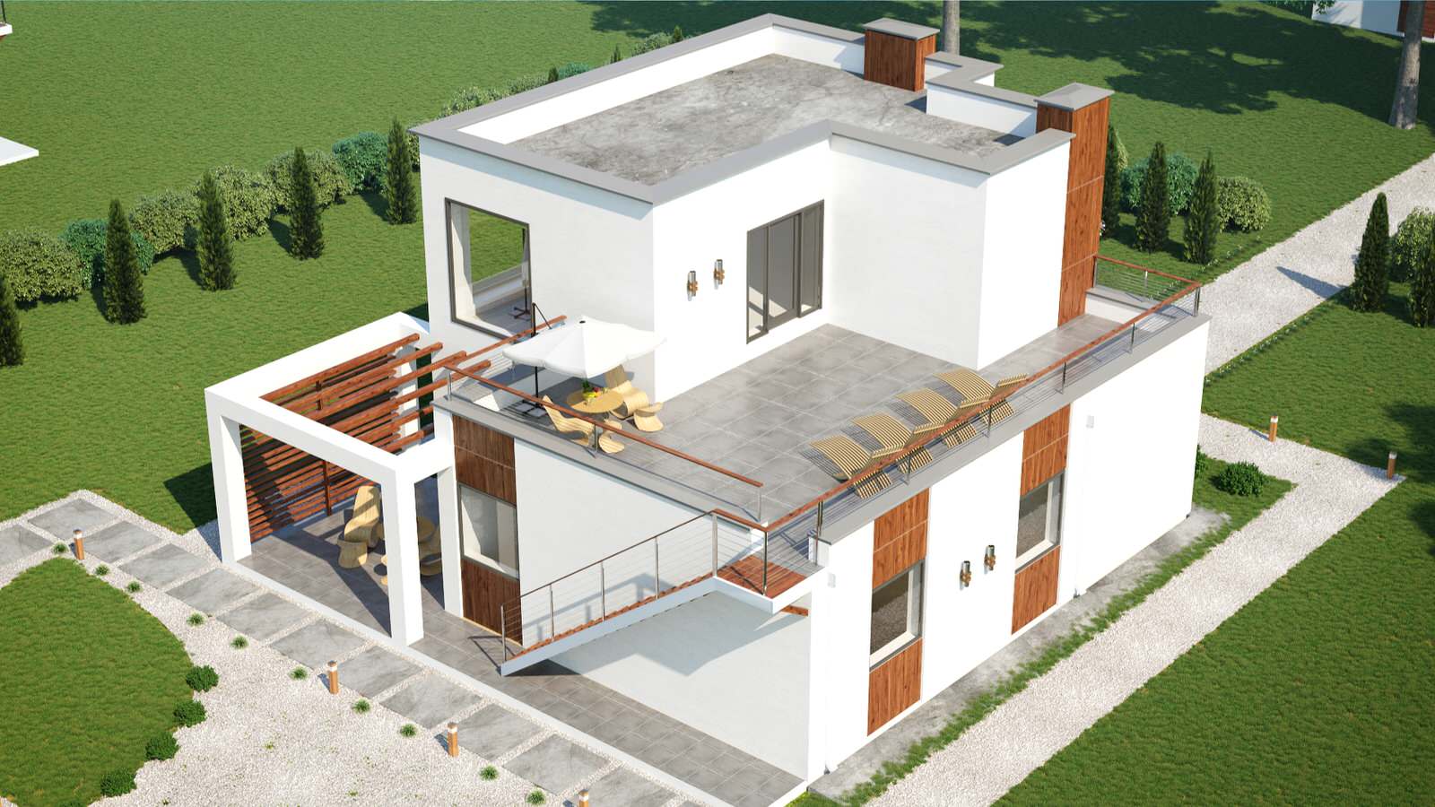 Двухэтажный дом хай-тек 226м2 П-0156