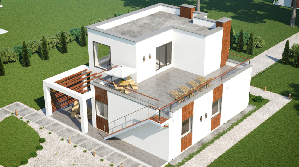 Двухэтажный дом хай-тек 226м2 П-0156