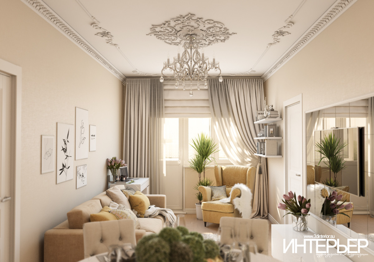 Дизайн-проект гостиной в г.Кисловодске в пастельных тонах