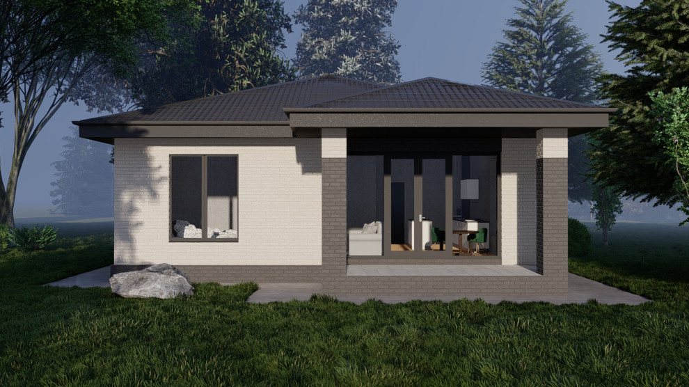 Одноэтажный дом с двумя спальнями, кабинетом и кухней-столовой (107 м2)