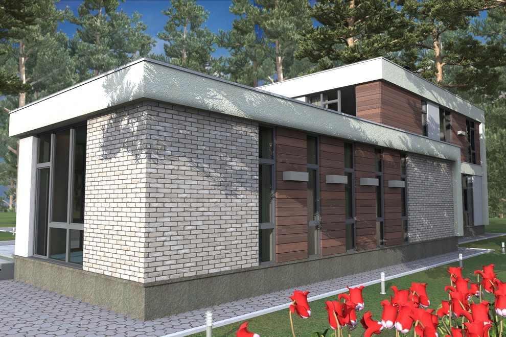 Проект современного дома со вторым светом и бассейном