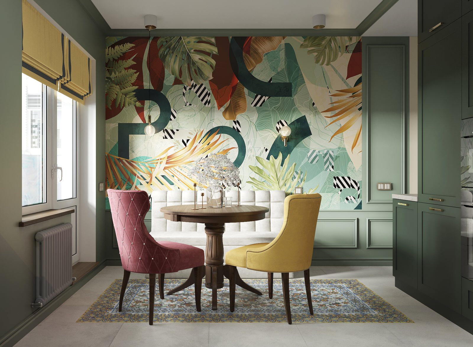 Кухня с яркими обоями