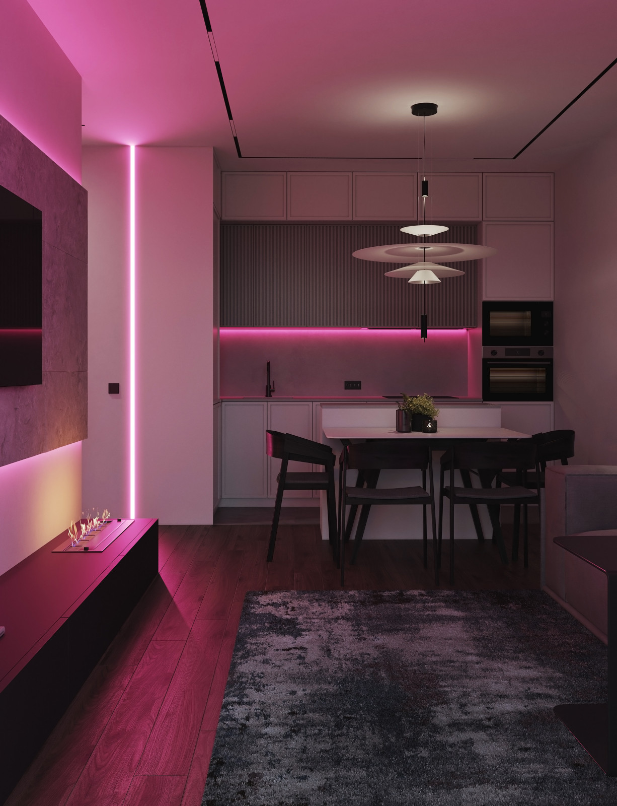 Однокомнатная квартира в стиле минимализма с элементами Азии и киберпанк