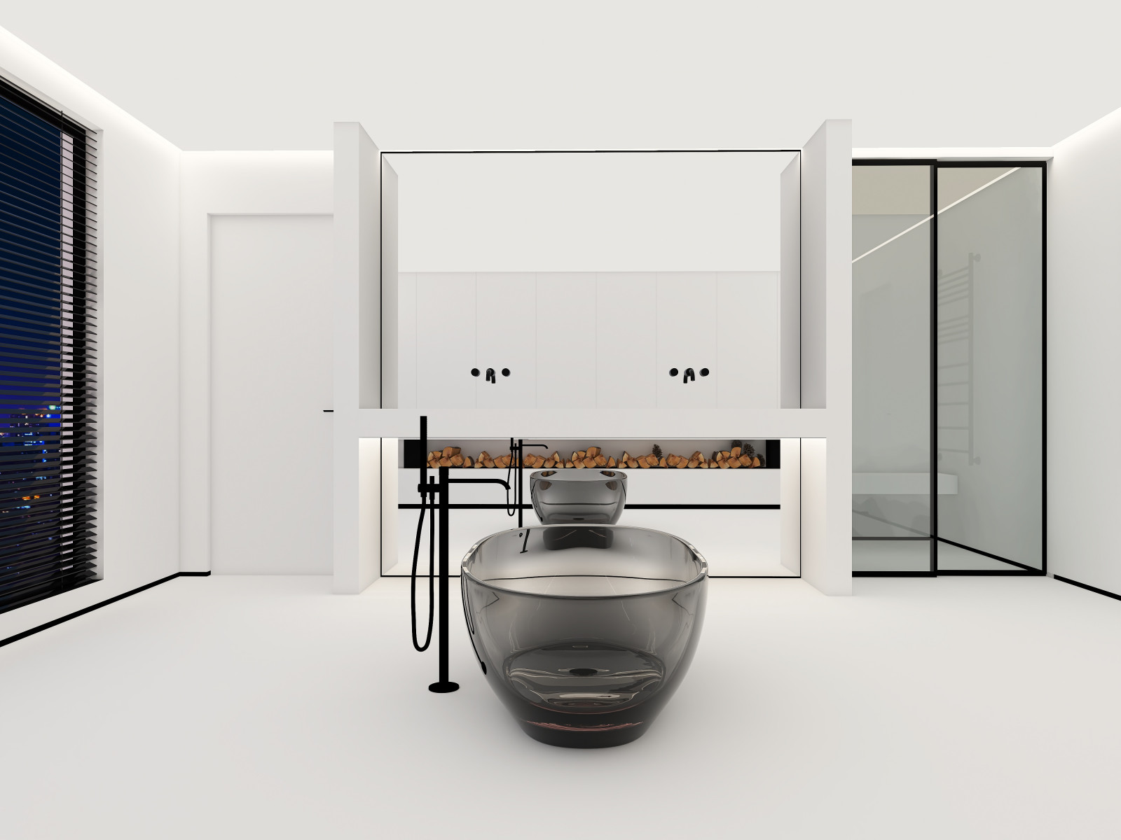 Представляем вам наш проект ванной комнаты с камином и панорамным зеркалом. Глав