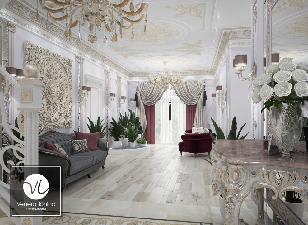 Дизайн проект гостиной, объединенной с кухней