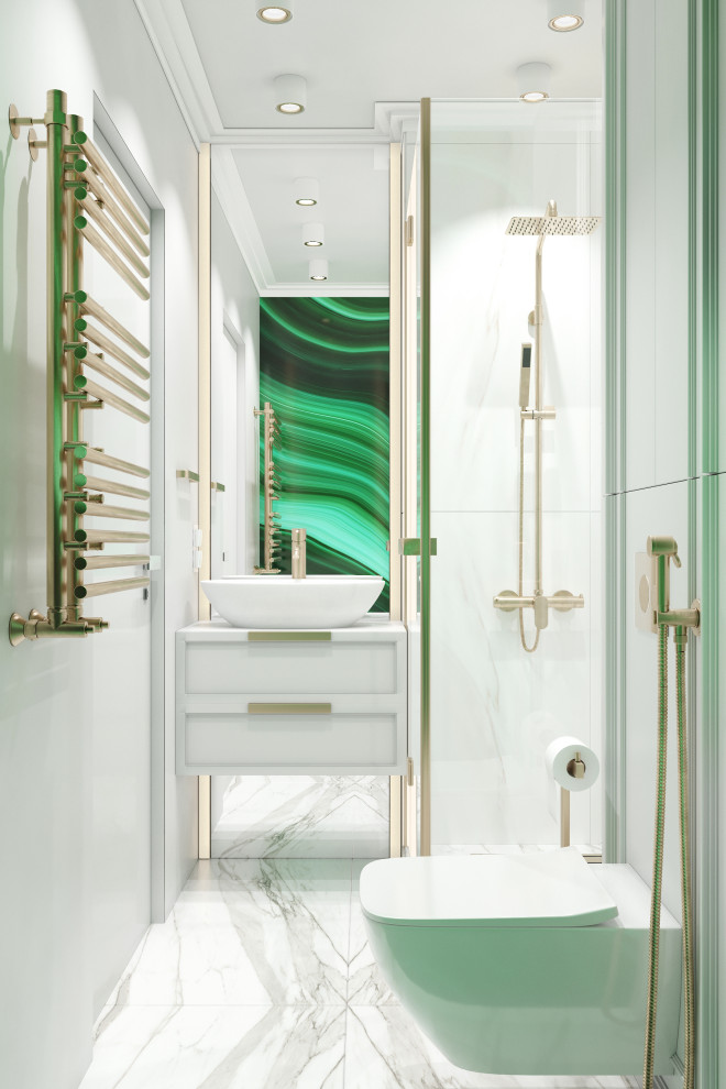 Изысканная ванная комната. Зеленый + золото