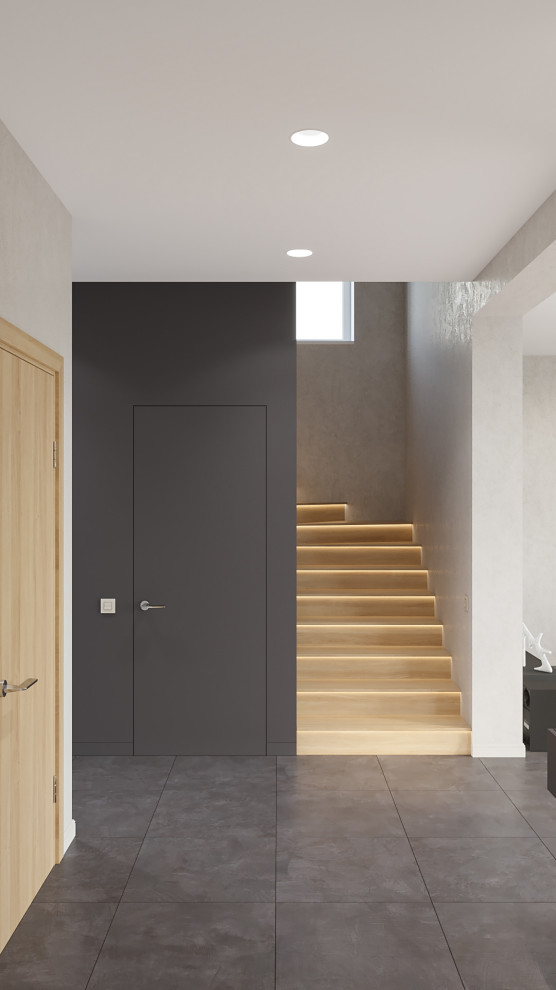 Барнхауз с мансардными окнами в серых оттенках