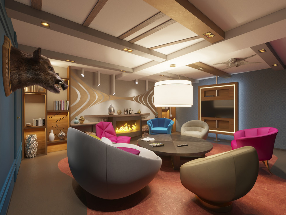 Лаунж зона в цокольном этаже частного дома.