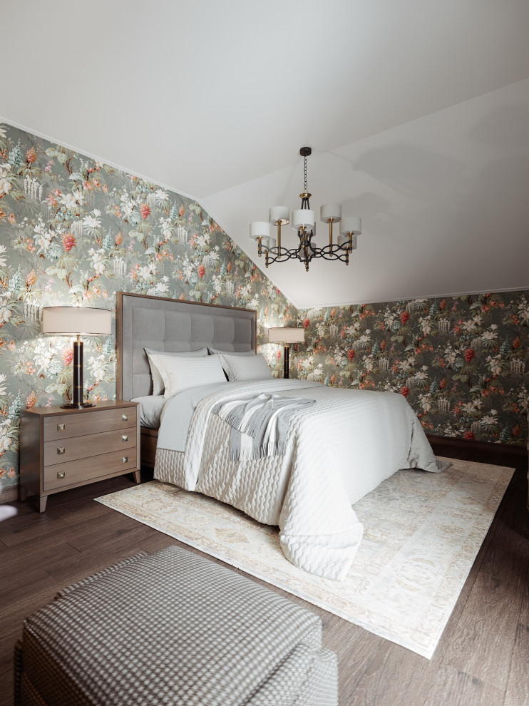 Спальня загородного дома с гардеробной, 29 кв.м