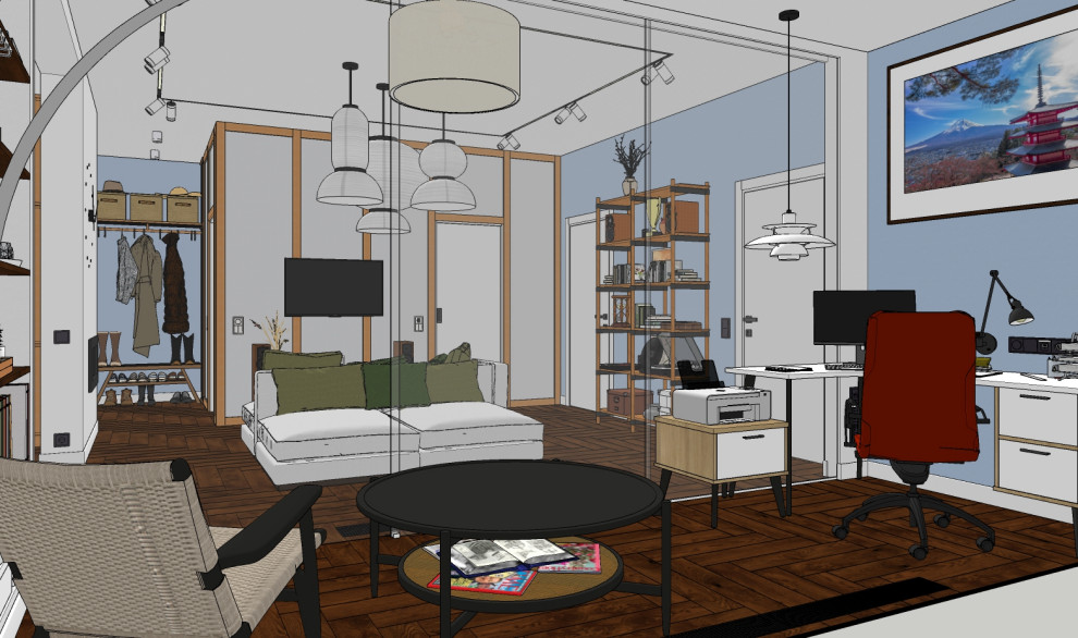 Зона домашнего офиса и гостиная