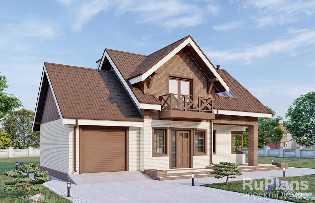 Обложка проекта: Rg5206 - Одноэтажный дом с мансардой, гаражом, балконом и тремя спальнями