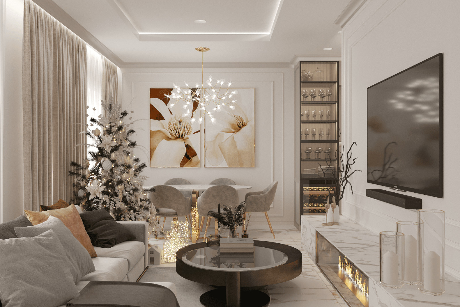 Просторная квартира в нежных оттенках со стильными элементами декора