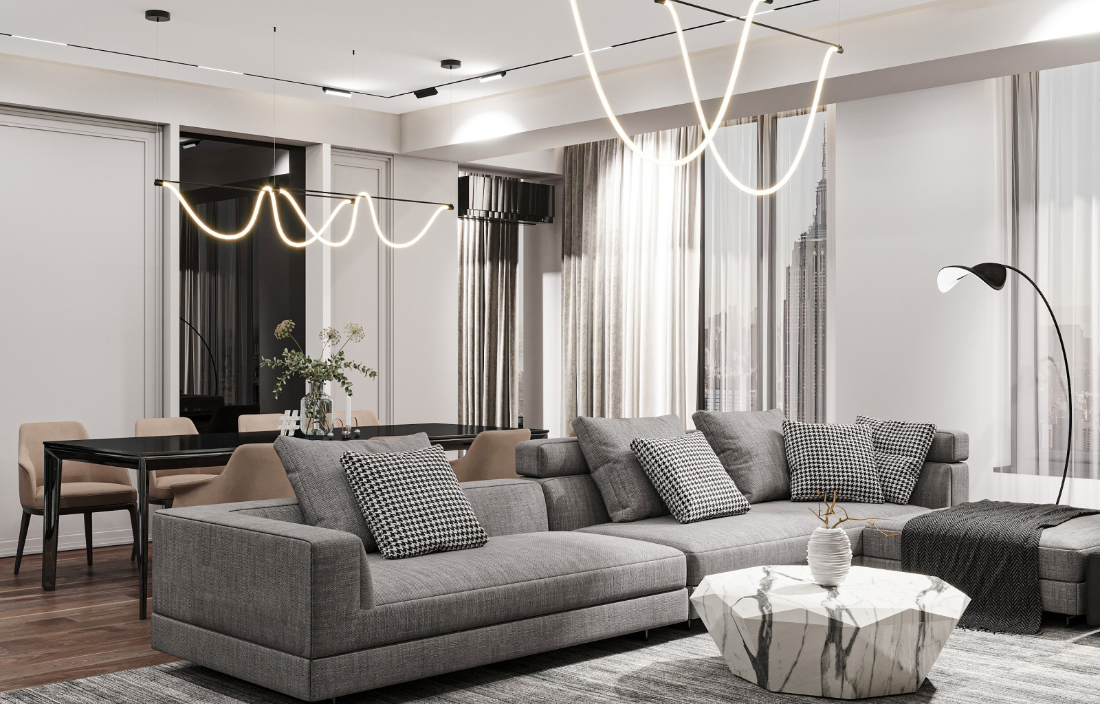 Светлая кухня-гостиная