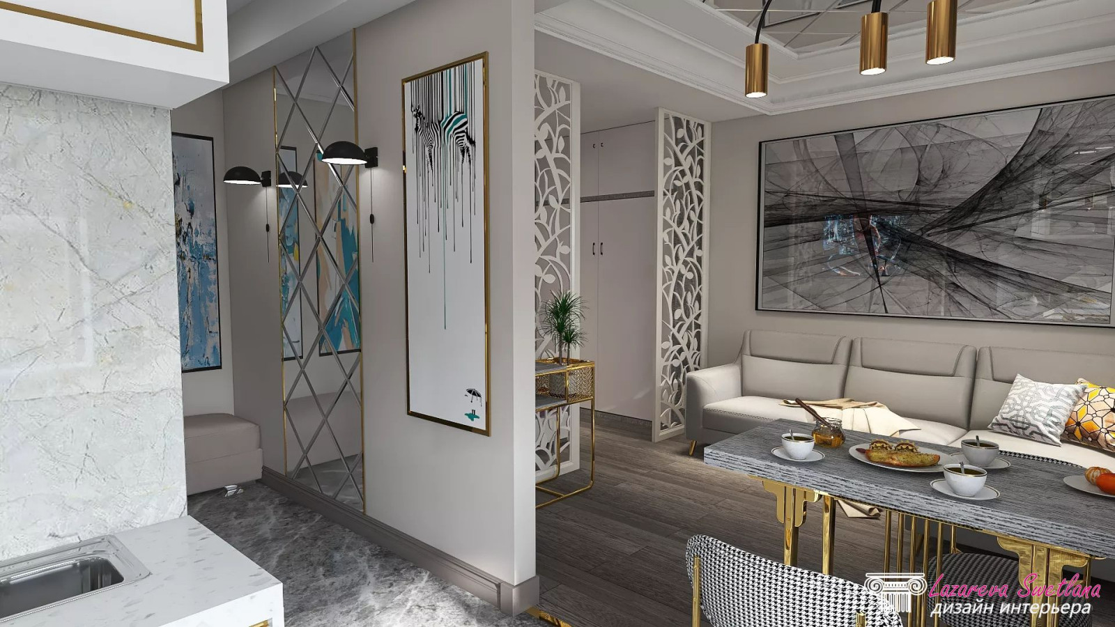 Визуализация дизайна  интерьера квартиры-студии