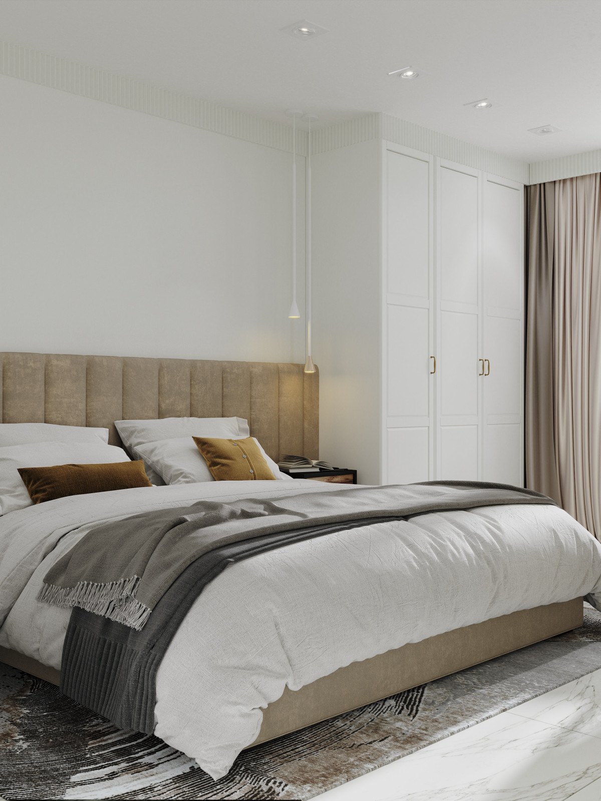 Спальня в однокомнатной квартире в ЖК "FoRest"