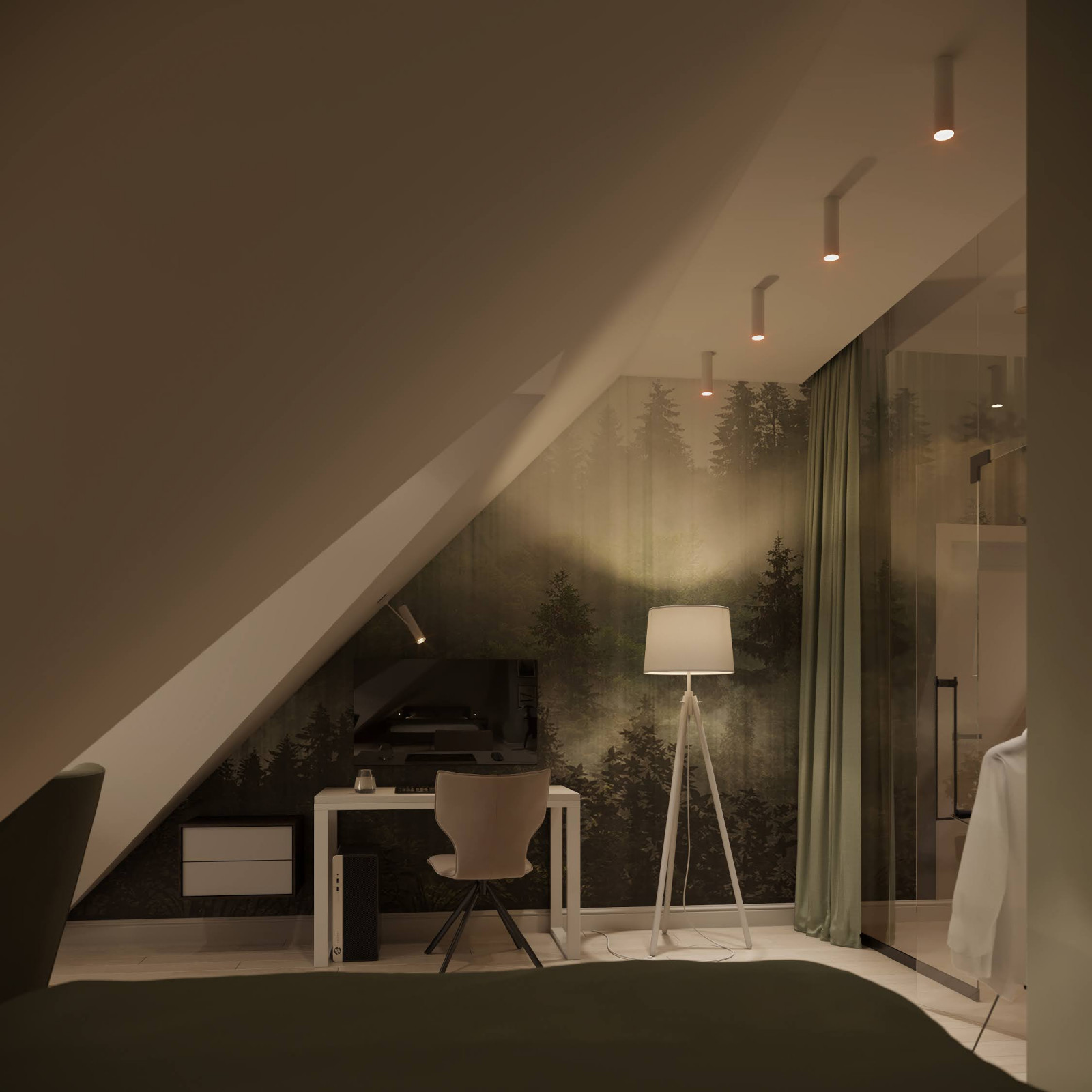 Рабочее место с большим монитором, чтобы смотреть фильмы с кровати