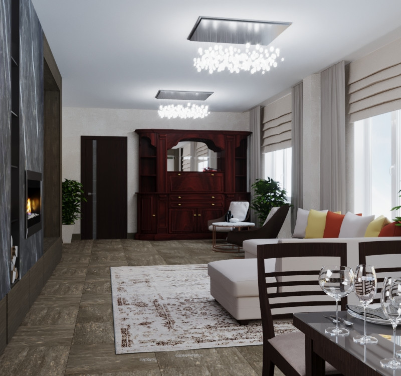 300 кв, кухня студия