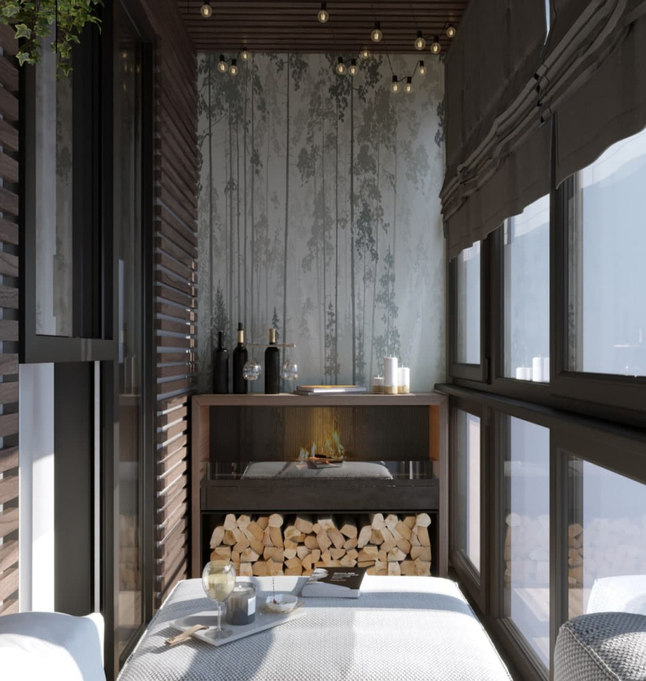 Обложка проекта: Лоджия с элементами дерева и темного дизайна