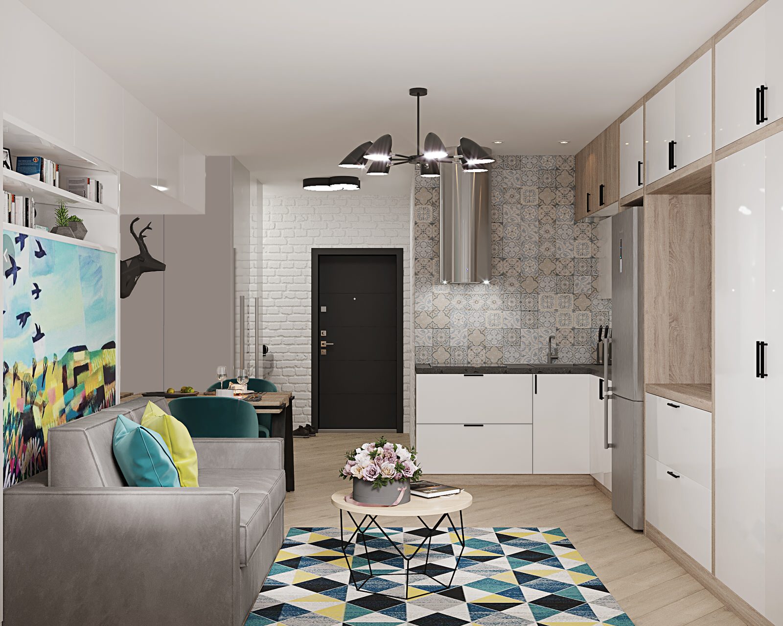 ЖК Сердце Одинцово студия в скандинавским стиле (визуализации)