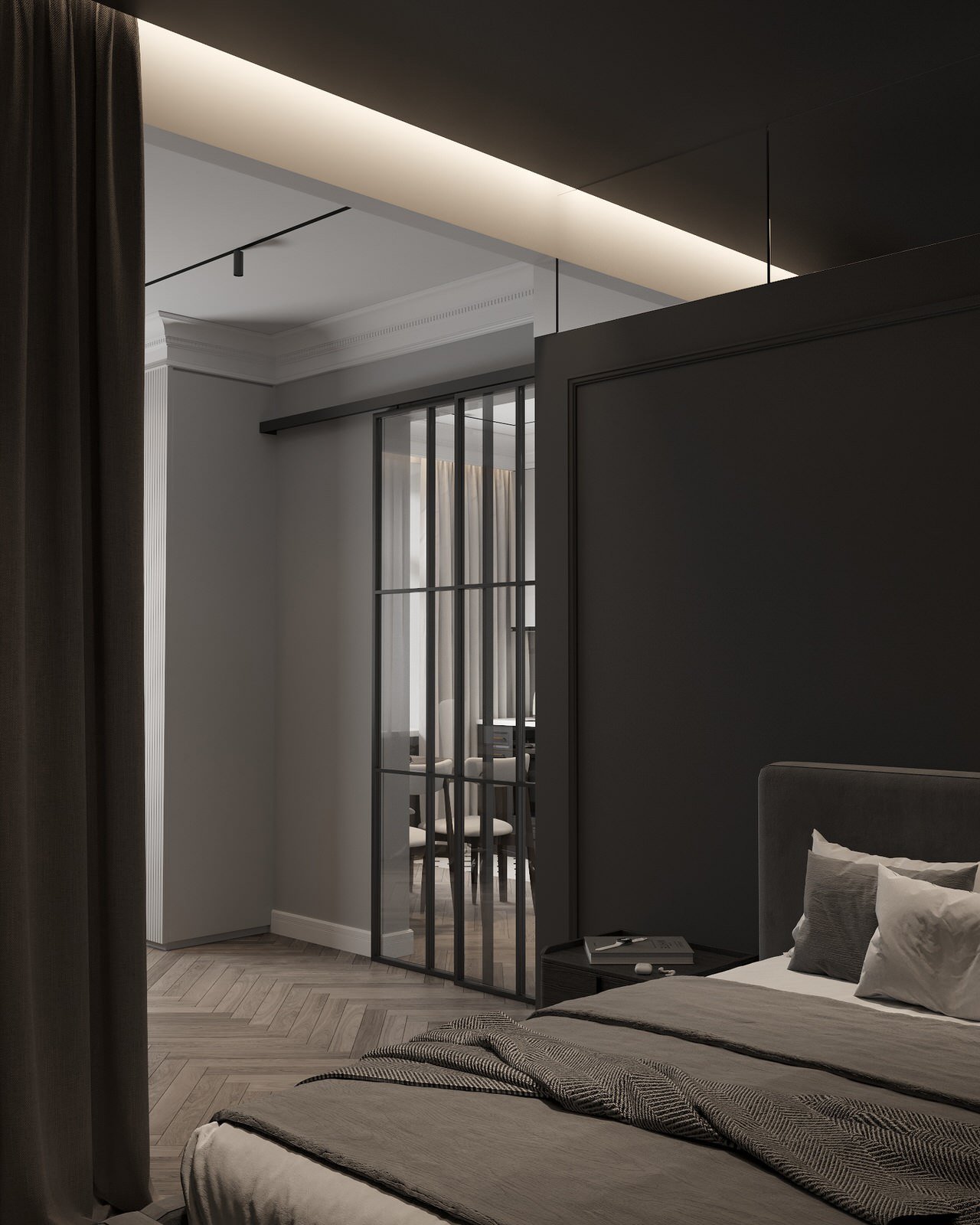 Интерьер однокомнатной квартиры в темных оттенках