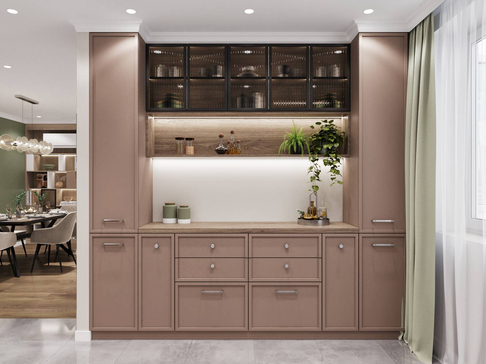 Гостиная с зеленым диваном