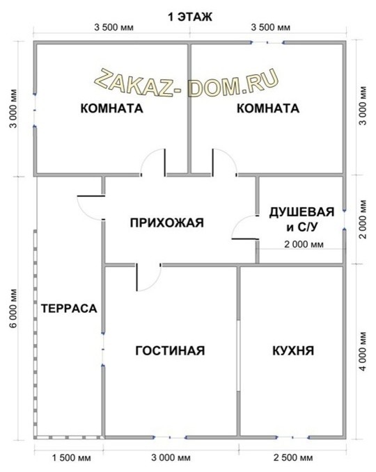 Одноэтажный Дом из бруса (7х9 м) - Проект № Д-21