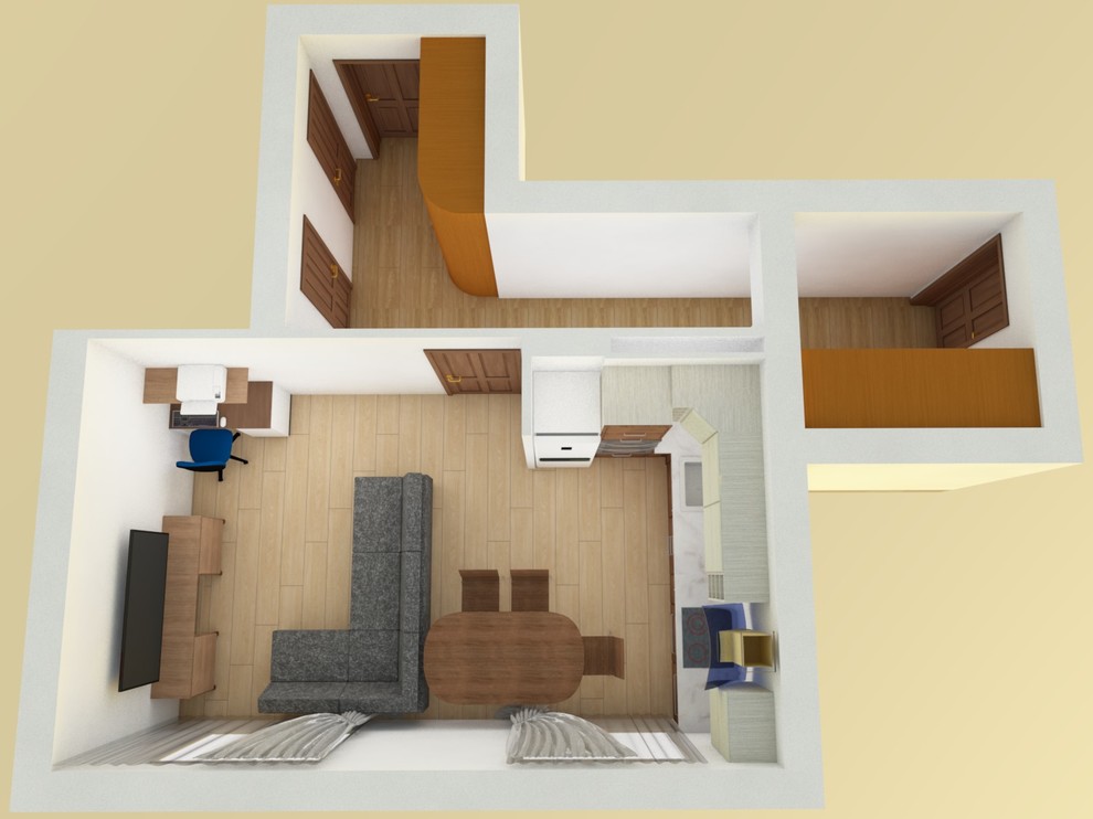 Кухня-гостиная в двухкомнатной квартире