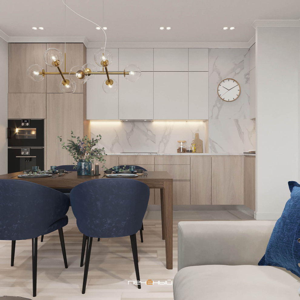 Серо-синий современный интерьер