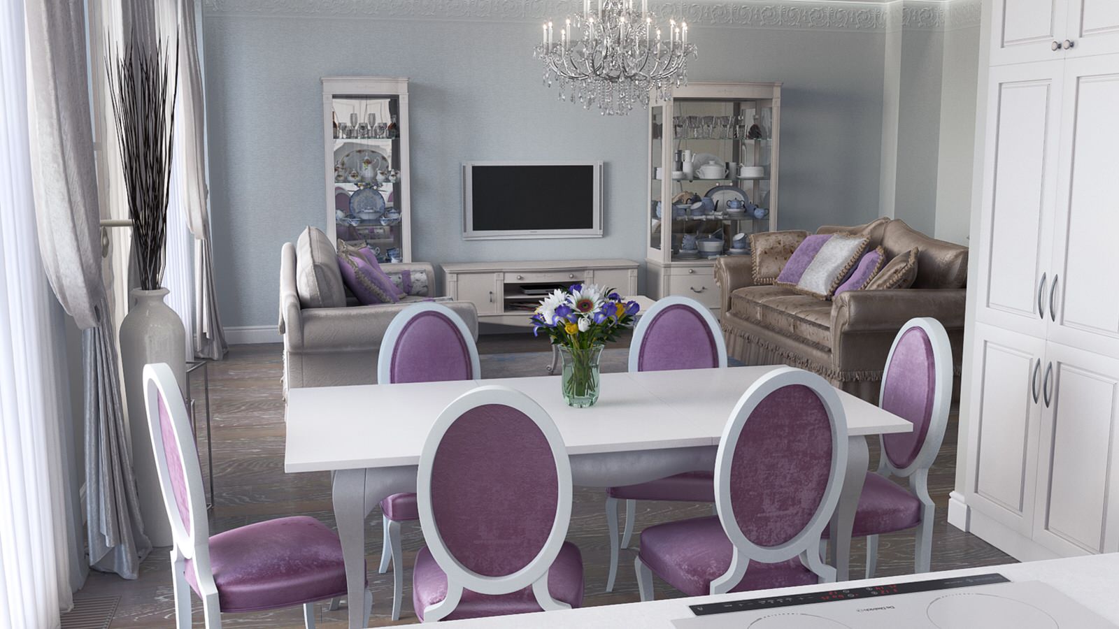 Интерьер кухни-гостиной в современном классическом стиле