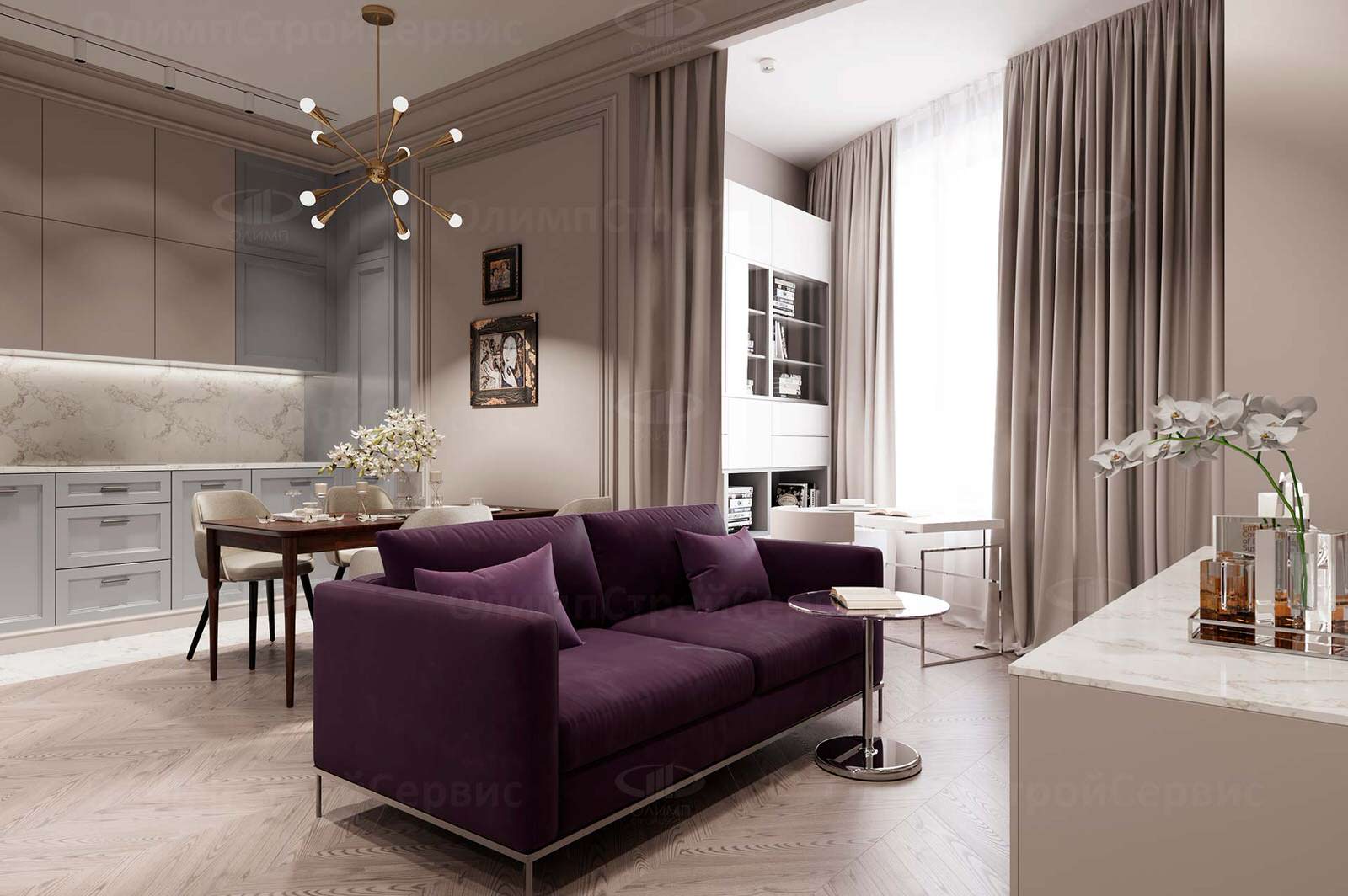 Обложка проекта: ЖК Врубеля, 4: дизайн интерьера евродвушки 60 кв.м. в стиле «Неоклассика»