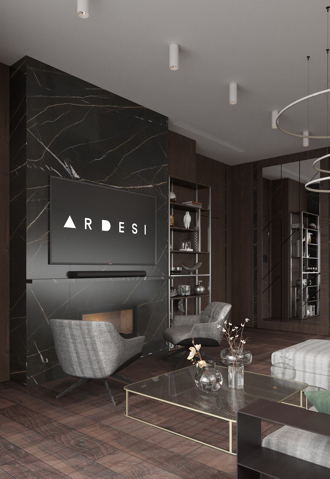 Интерьер двухэтажного загородного дома