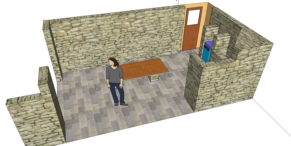 Обустройство частного двора с фасадом и элементами из сварных габионов.