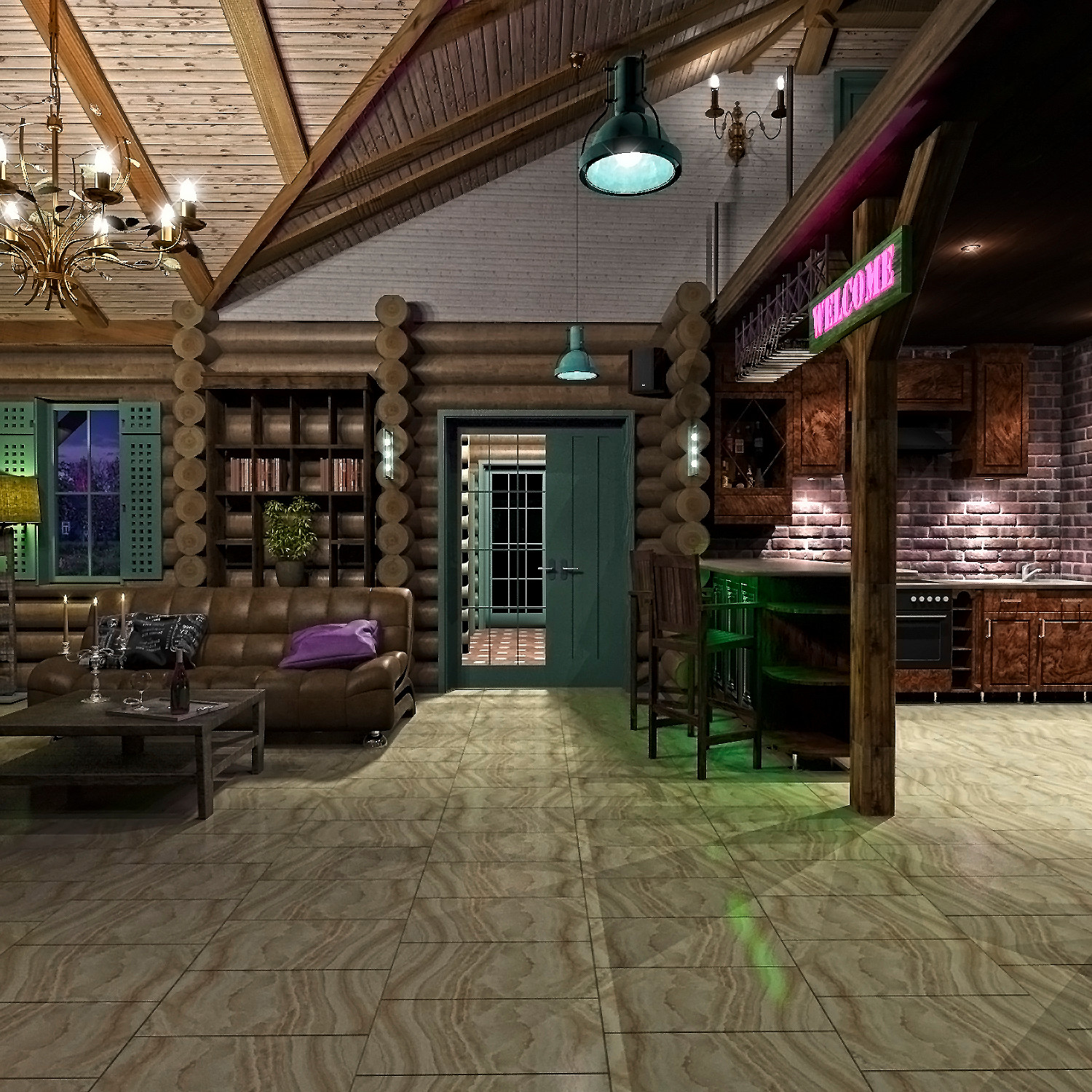 Обложка проекта: Гостинная дома из сруба в стиле кантри