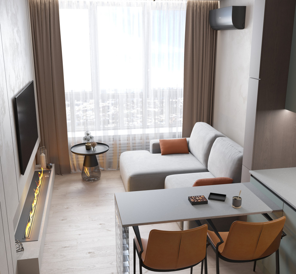 Кухня- гостиная с камином