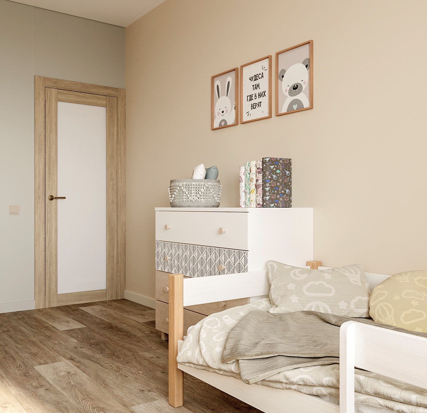 Четырех-комнатная квартира в светлых тонах.