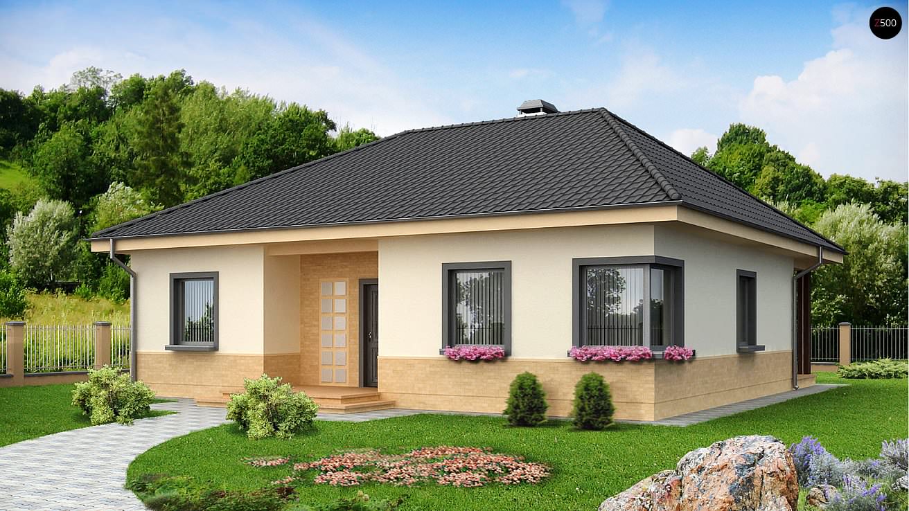 Z24 Практичный одноэтажный дом с 4-х скатной кровлей и угловым окном в кухне.