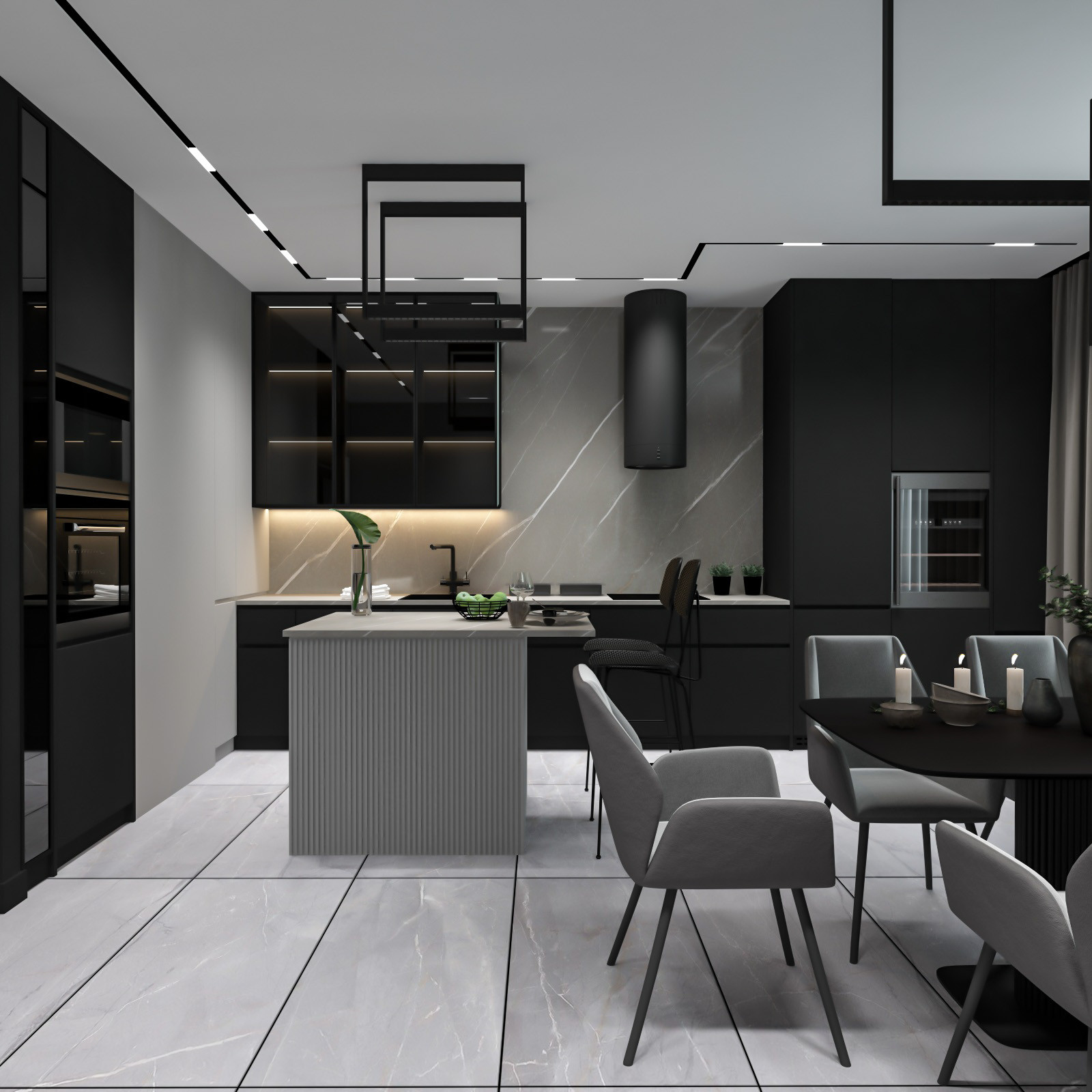 Дизайн кухни (проект квартиры в темных тонах)