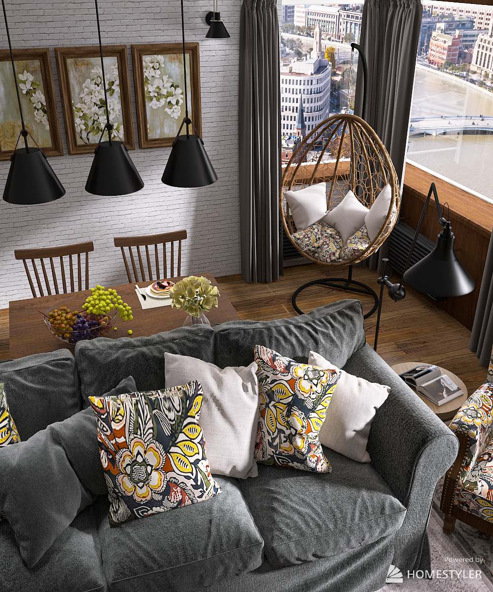 Эскизный проект гостиной (коллажи и 3D-визуализация)