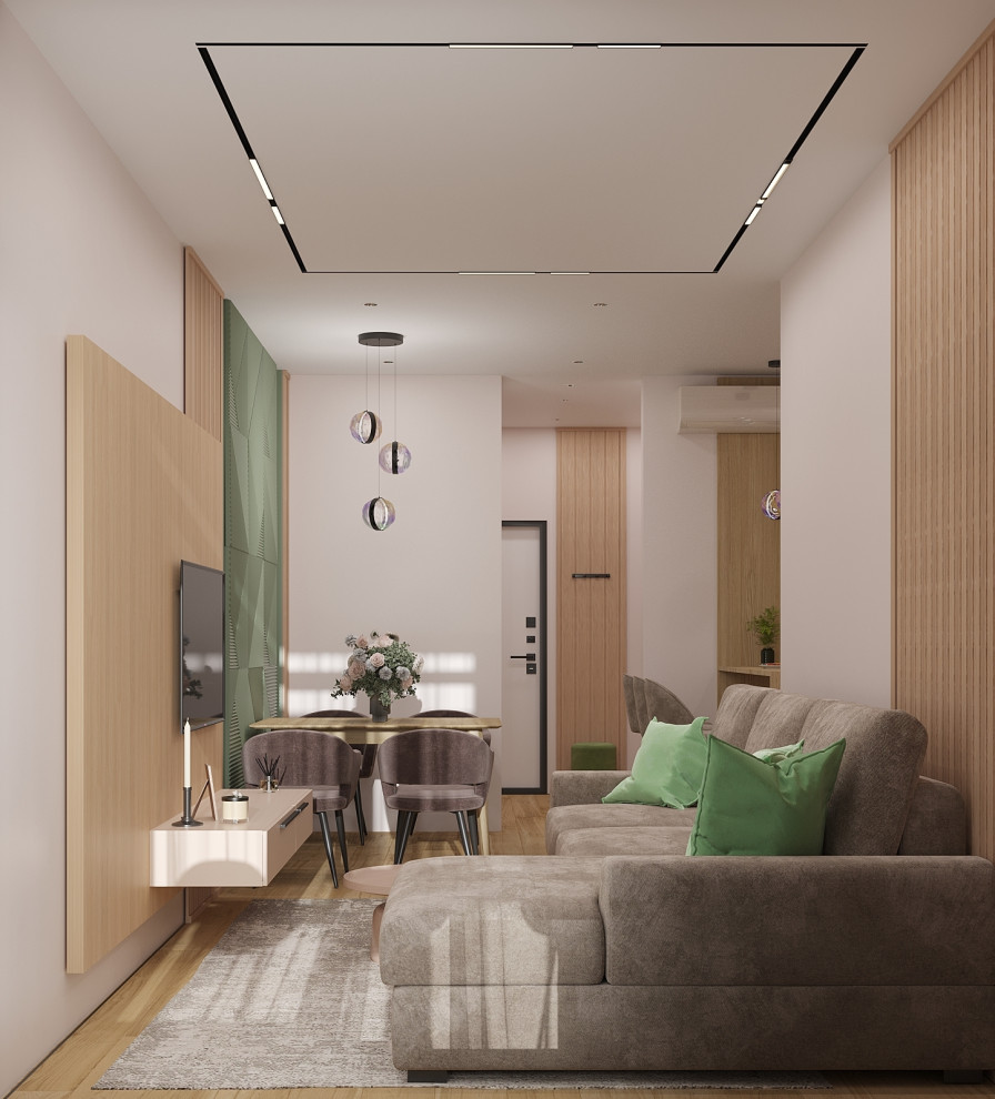 Уютная кухня-гостиная с дневным сценарием освещения