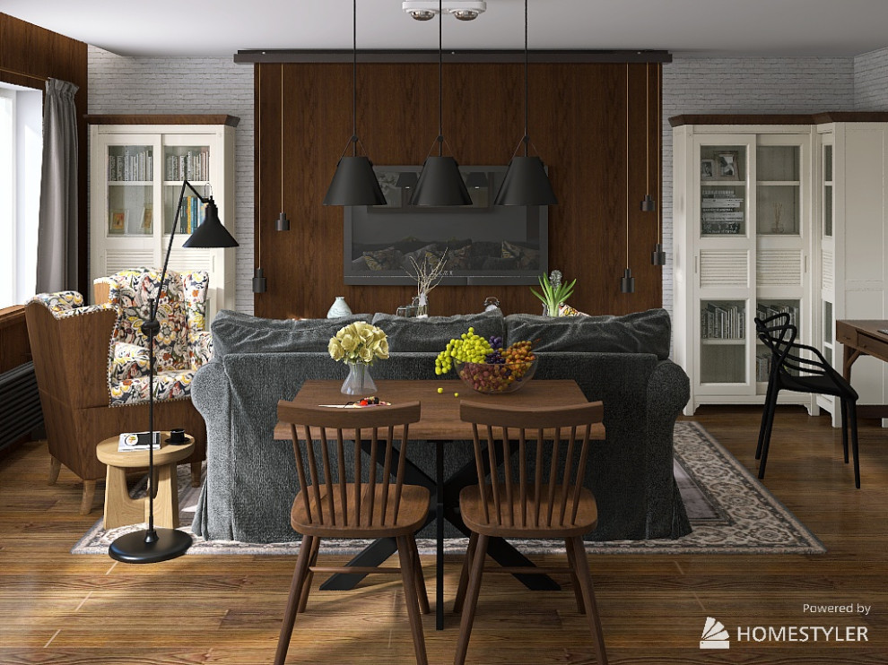 Эскизный проект гостиной (коллажи и 3D-визуализация)