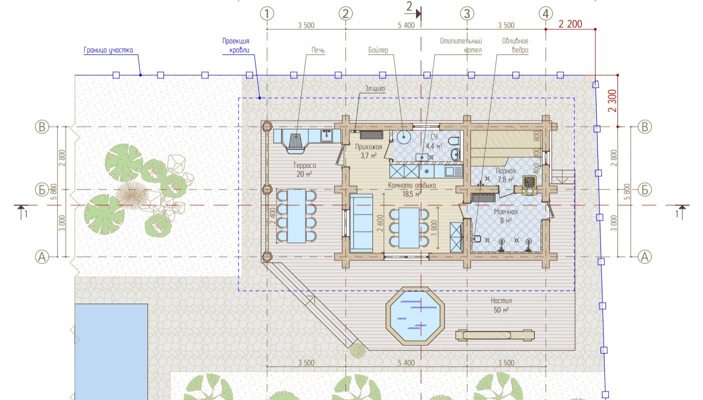Баня из бревна ручной рубки, односкатная