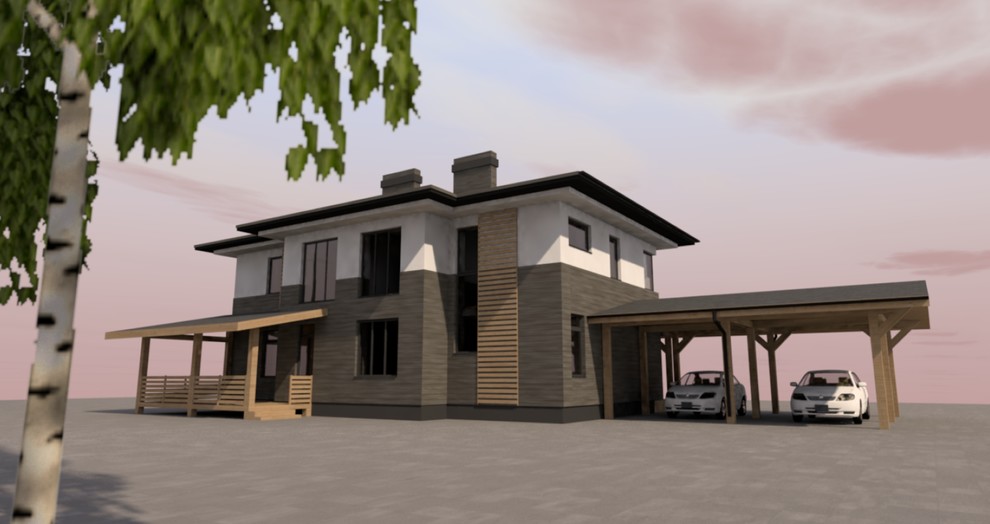 Дом в стиле модерн с навесом для авто