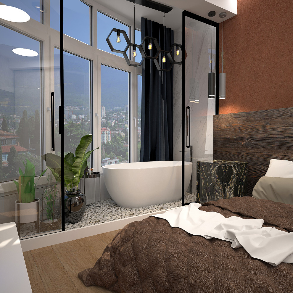 Спальня, совмещенная с ванной