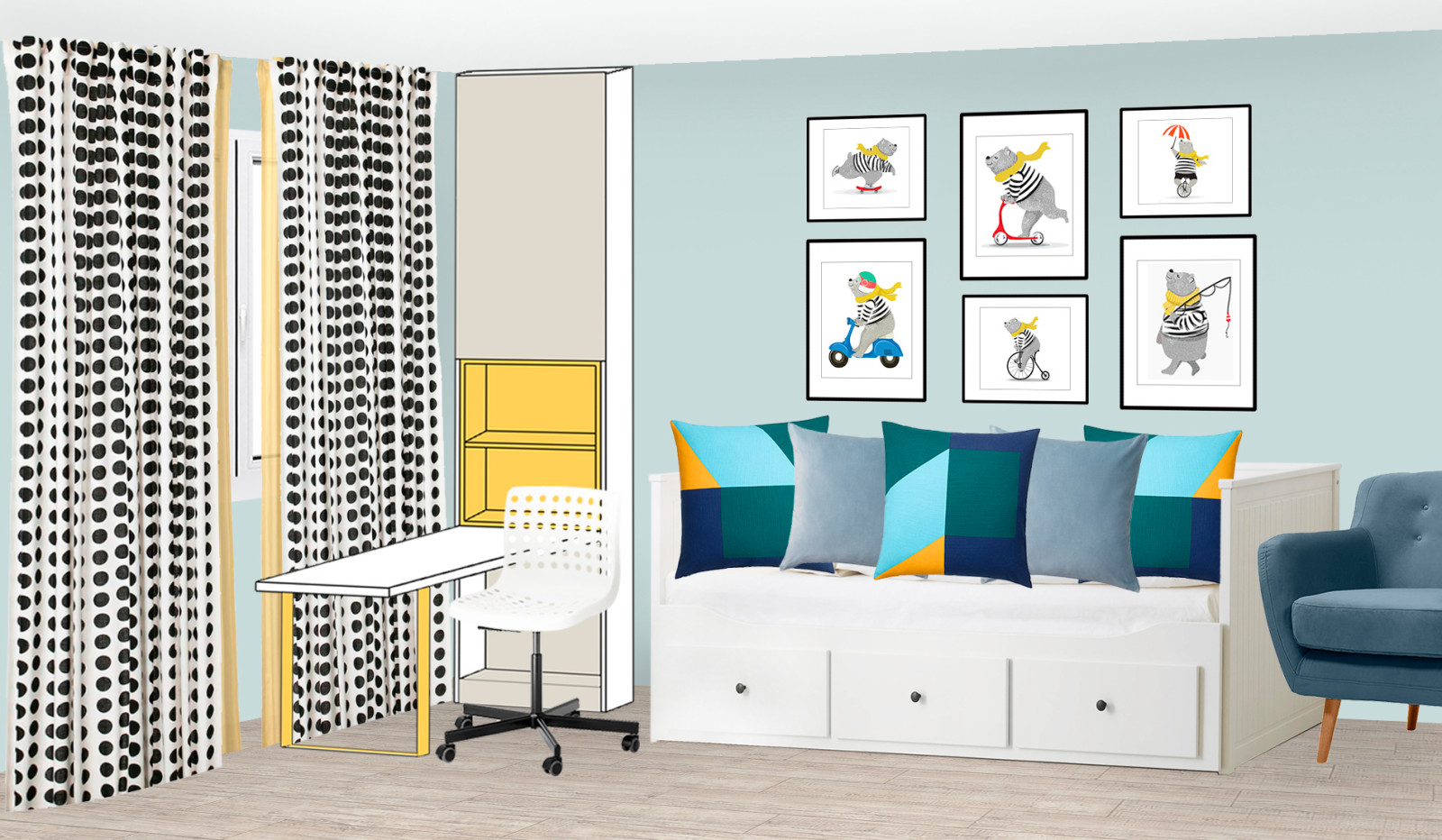 Обложка проекта: Подбор мебели, текстиля, декора, разработка корпусной мебели для детской комнаты